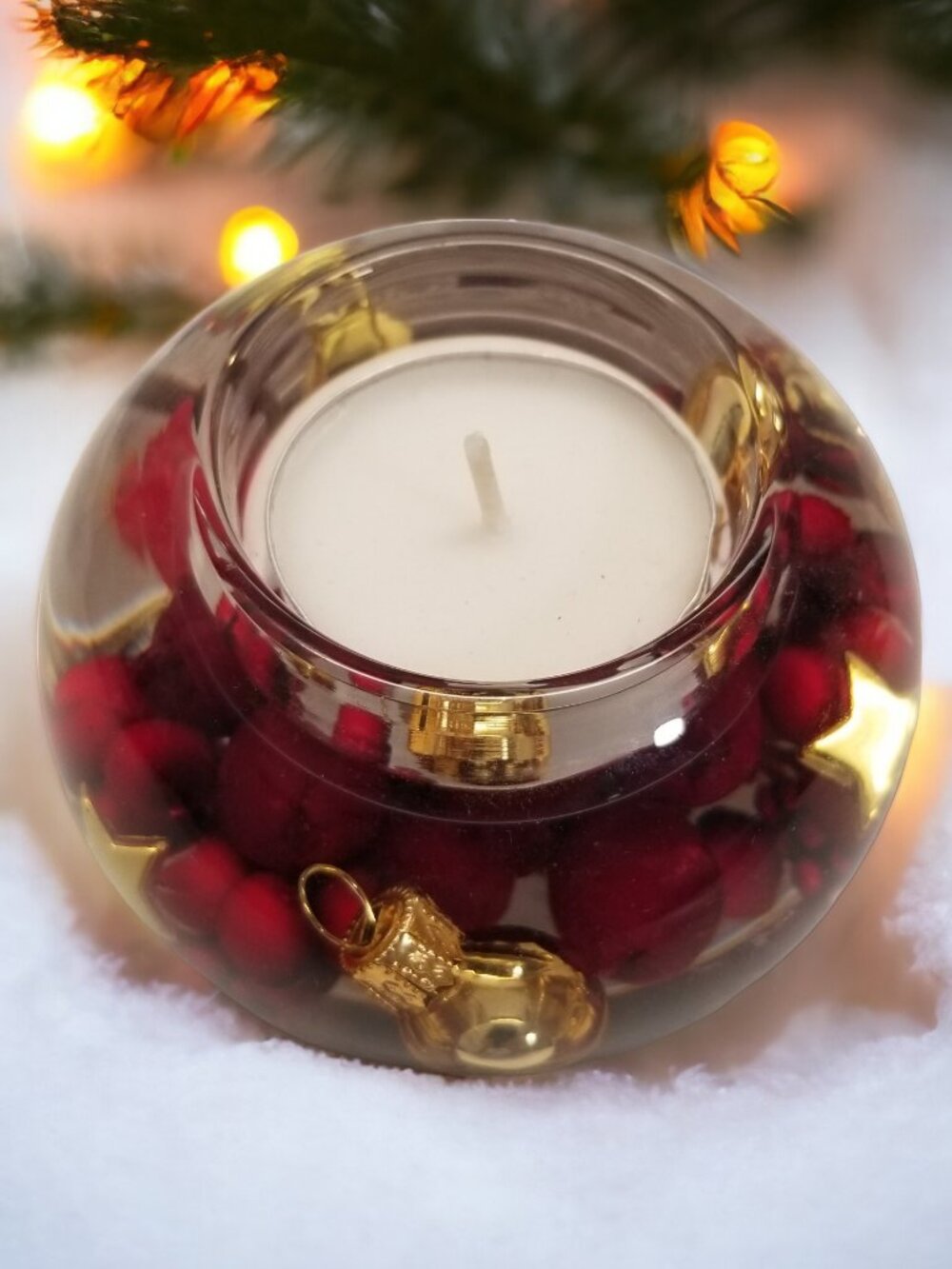 Holly Berry Glass Candle Holder Christmas Vintage GILDE Dreamlight German Decor - Picture 2 of 8